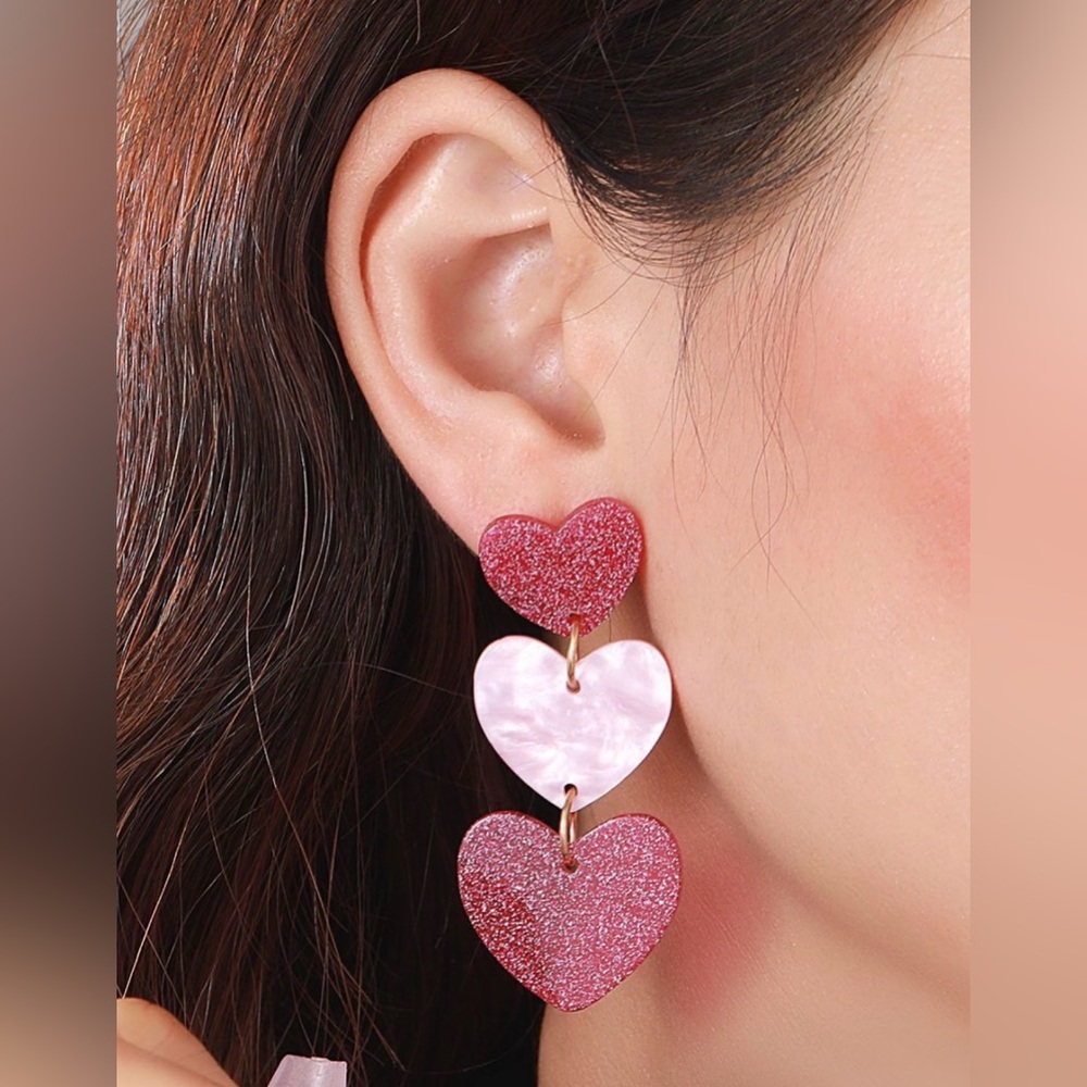 Pink and Red Heart Drop Earrings